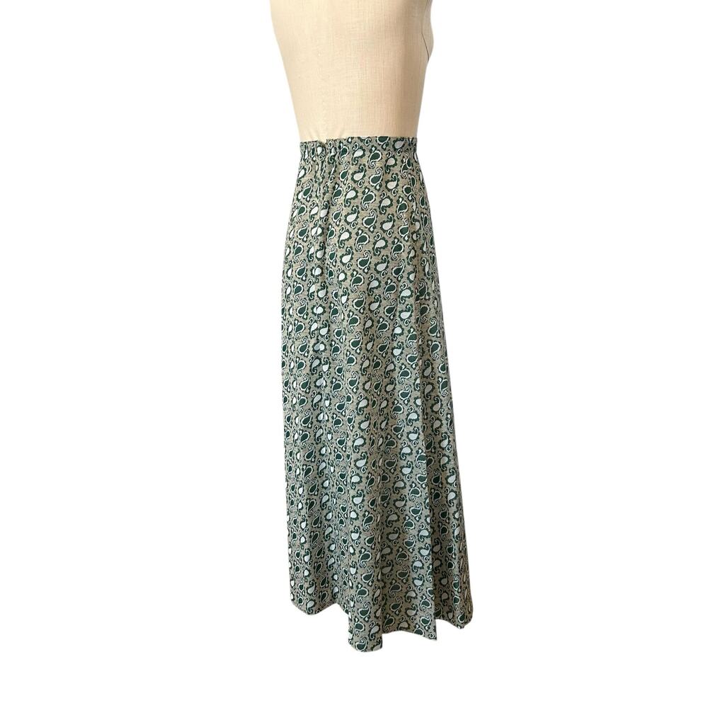 Vintage 70s Green Paisley Maxi Skirt XS - Picture 9 of 10